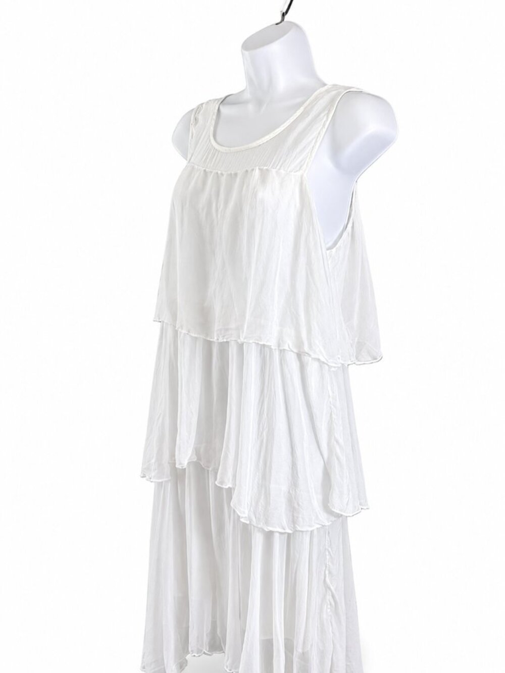 Italian boutique resort-wear tiered summer mini dress white Sz S-M Made in Italy